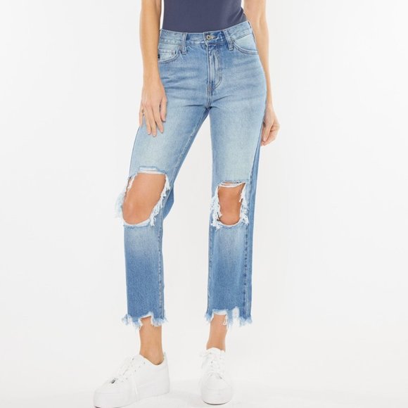 Denim - KAN CAN USA- HIGH RISE CHEWED UP MOM JEAN
